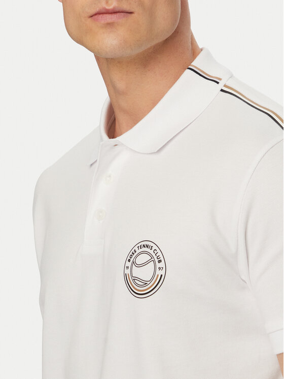 BOSS BOSS Тениска с яка и копчета Open 50560261 Бял Regular Fit