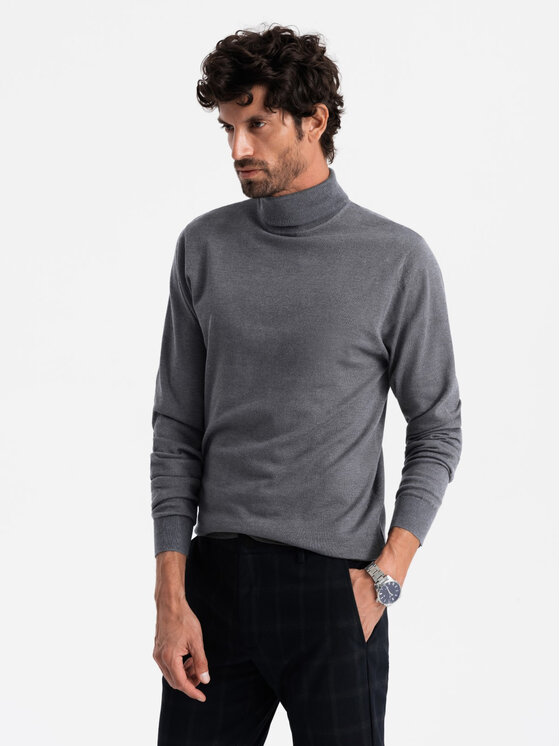Ombre Ombre Sweter OM-SWTN-0101 Szary Regular Fit