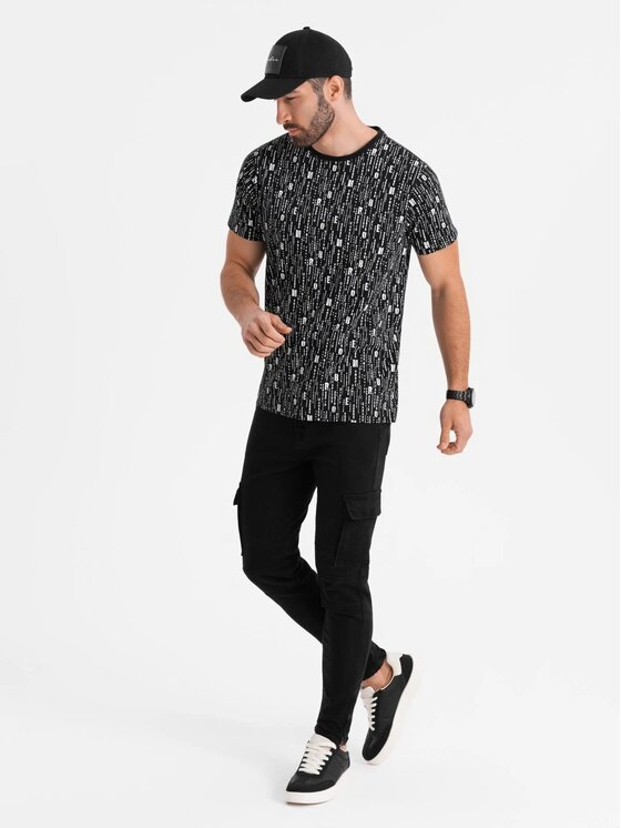 Ombre Ombre T-Shirt OM-TSFP-0225 Czarny Regular Fit
