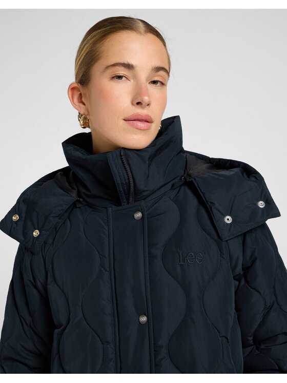 Lee Lee Kurtka puchowa LONG PUFFER Czarny Relaxed Fit