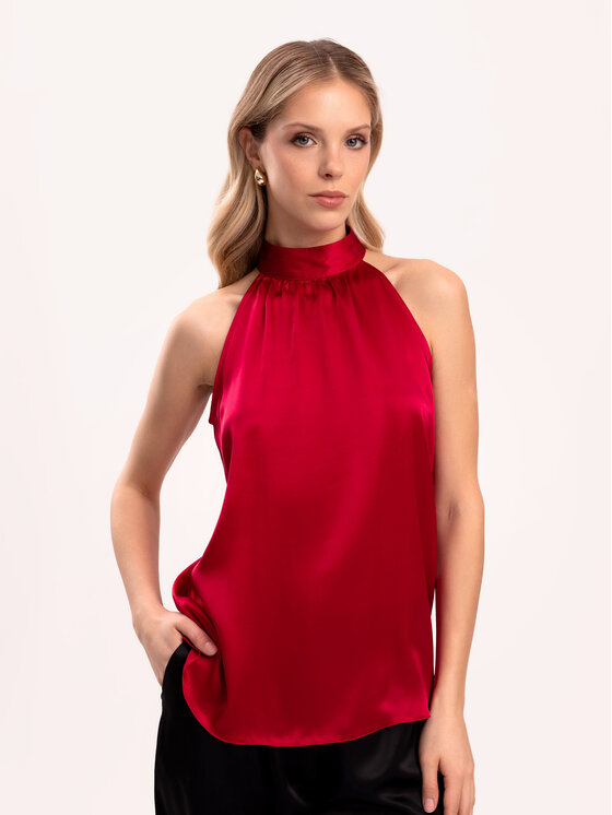 Cat&Cat Cat&Cat Top jedwabny z dekoltem typu halter Czerwony Regular Fit