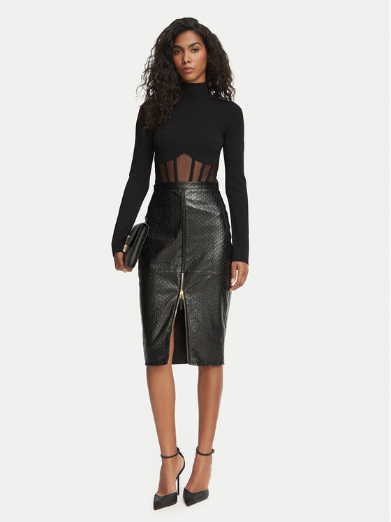 Elisabetta Franchi Elisabetta Franchi Spódnica z imitacji skóry GO-244-67E2-V440 Czarny Fitted Fit