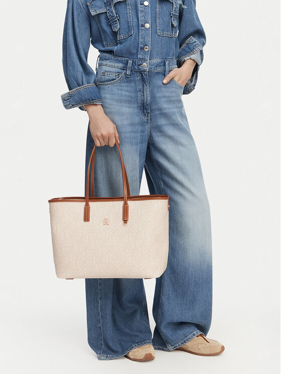 Tommy Hilfiger Tommy Hilfiger Borsetta Th Monoplay Tote Le AW0AW17416 Beige