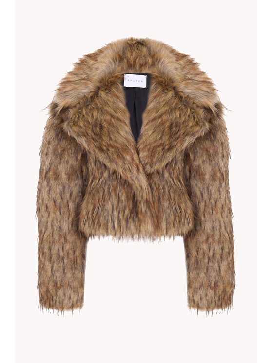 Epuzer Epuzer Kurtka przejściowa Faux fur animal print Brązowy Standard Fit