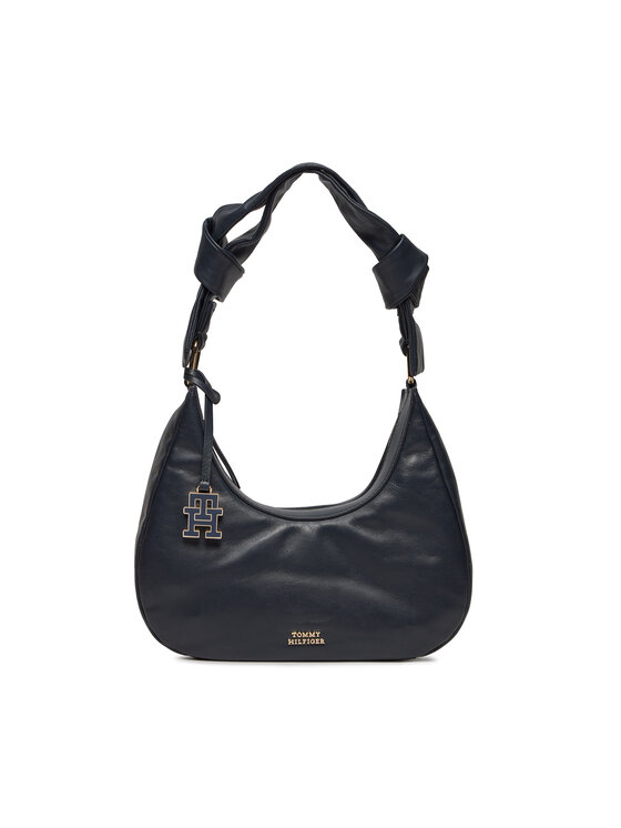Geantă Tommy Hilfiger Pushlock Leather Hobo AW0AW16073 Space Blue DW6