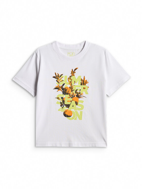 4F 4F T-Shirt BEACHWEAR Biały Boxy Fit