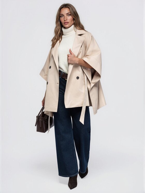 Ombre Ombre Płaszcz przejściowy OW-CT-E0020 Beżowy Oversize
