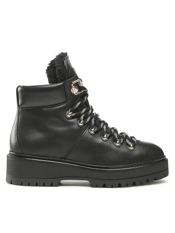 Tommy Hilfiger Tommy Hilfiger Ботильйони Leather Outdoor Flat Boot FW0FW06725 Чорний