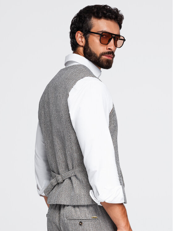 Ombre Ombre Kamizelka OM-BLZV-0155 Brązowy jasny Regular Fit