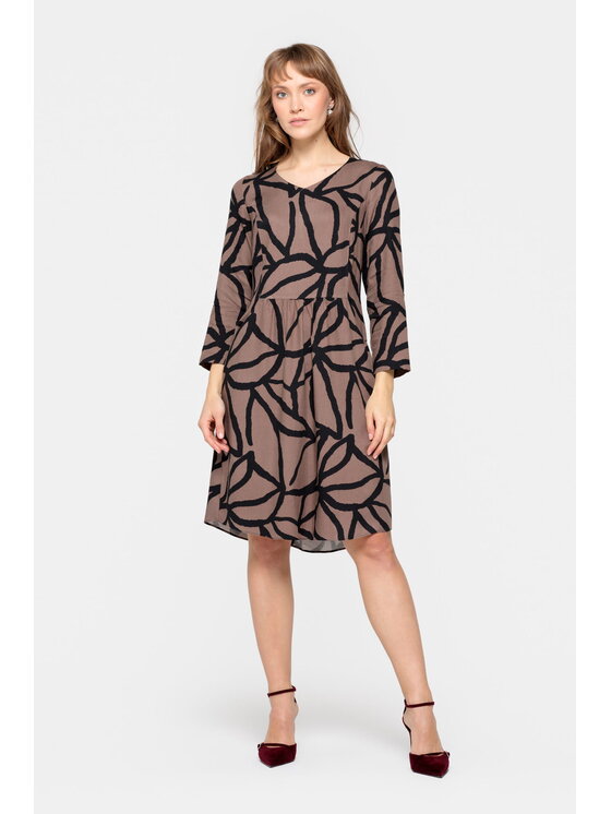 EMOI EMOI Sukienka codzienna wiskozowa krótka Brązowy Feminine Fit