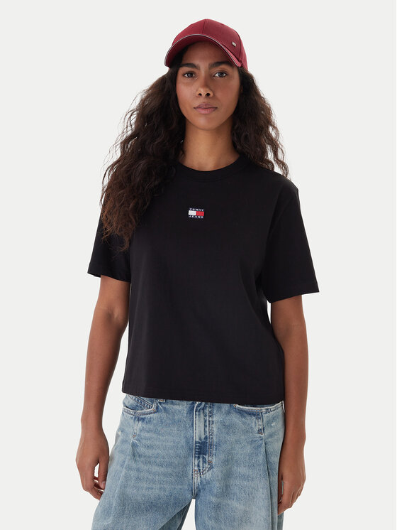 Tommy Jeans Tricou Badge DW0DW22202 Negru Boxy Fit