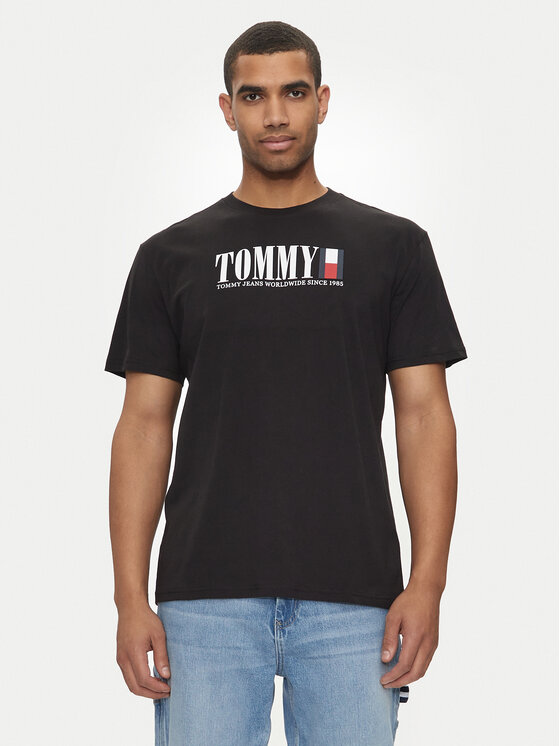 Tommy Jeans Tricou DNA Flag DM0DM18533 Negru Regular Fit