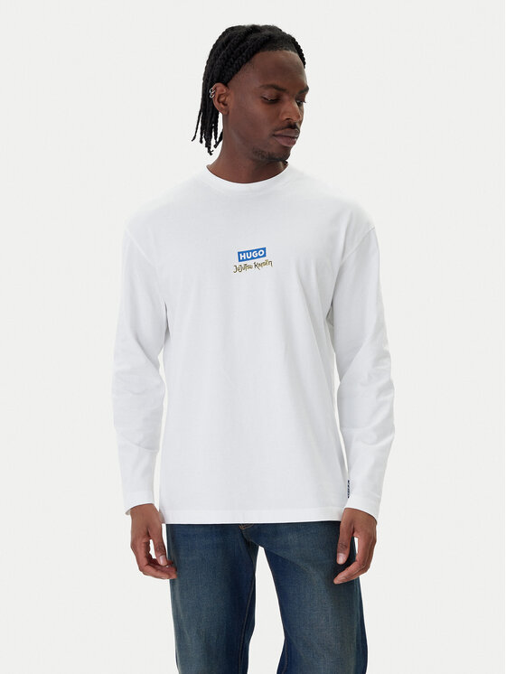 HUGO HUGO Pikkade varrukatega T-särk Nichaboso JJK 50554835 Valge Relaxed Fit