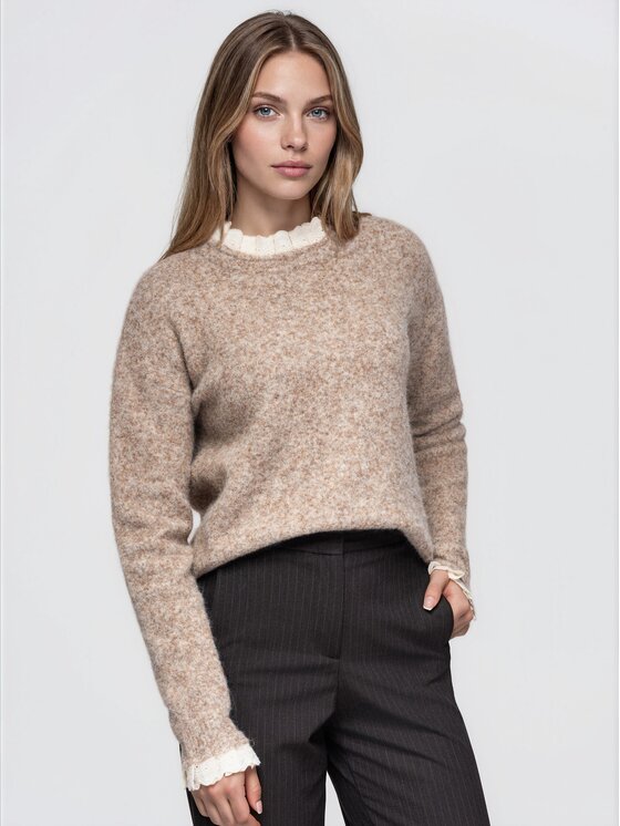 Ombre Ombre Sweter OW-SW-E0043 Beżowy Regular Fit
