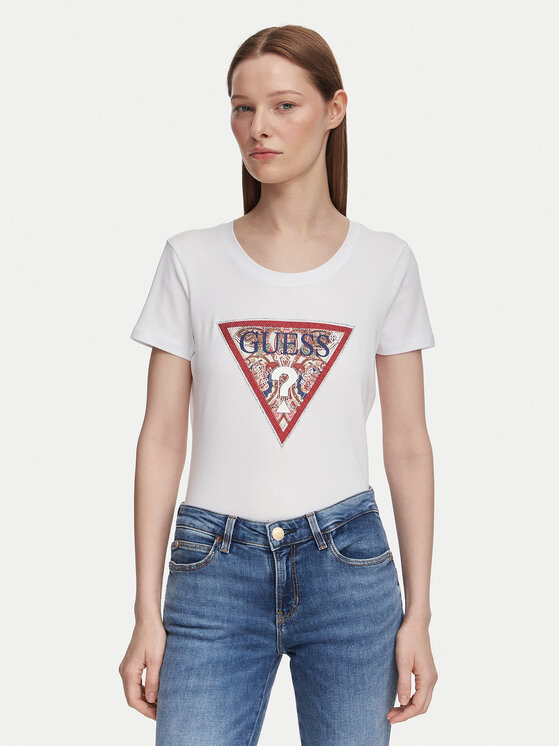 Guess Tricou W6YI25 K4344 Alb Slim Fit