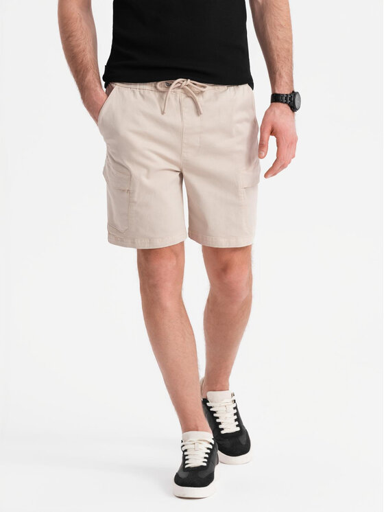 Ombre Ombre Szorty materiałowe OM-SRCG-0194 Beżowy Regular Fit