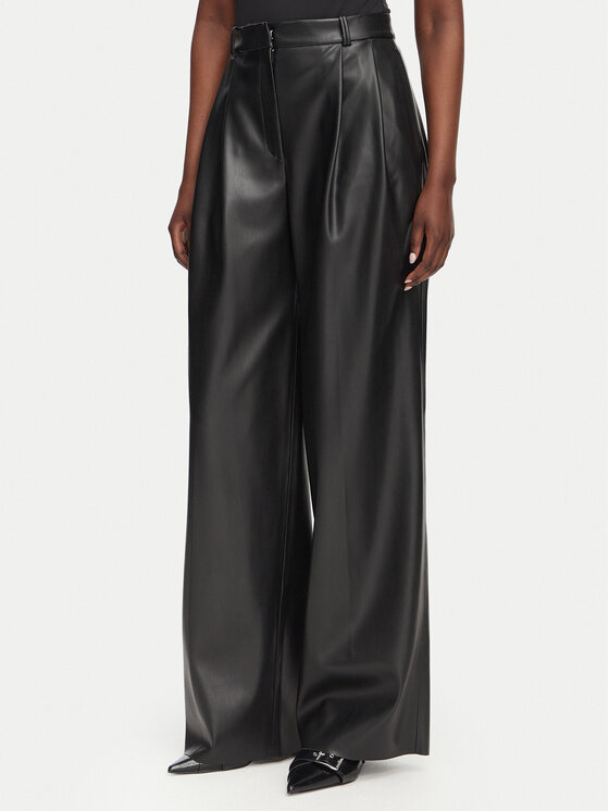 HUGO Pantaloni din imitație de piele Henesa-1 50563243 Negru Regular Fit