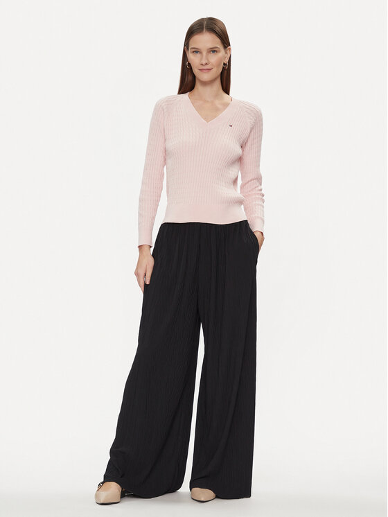 Tommy Hilfiger Tommy Hilfiger Megztinis Co Cable V-Nk Sweater WW0WW40674 Rožinė Regular Fit