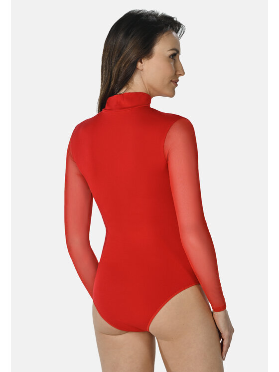Teyli Teyli Body z półgolfem i transparentnymi rękawami Nelly Czerwony Regular Fit