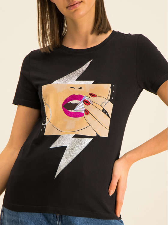 Guess Guess Tričko Lips W01I0M I3Z00 Čierna Regular Fit
