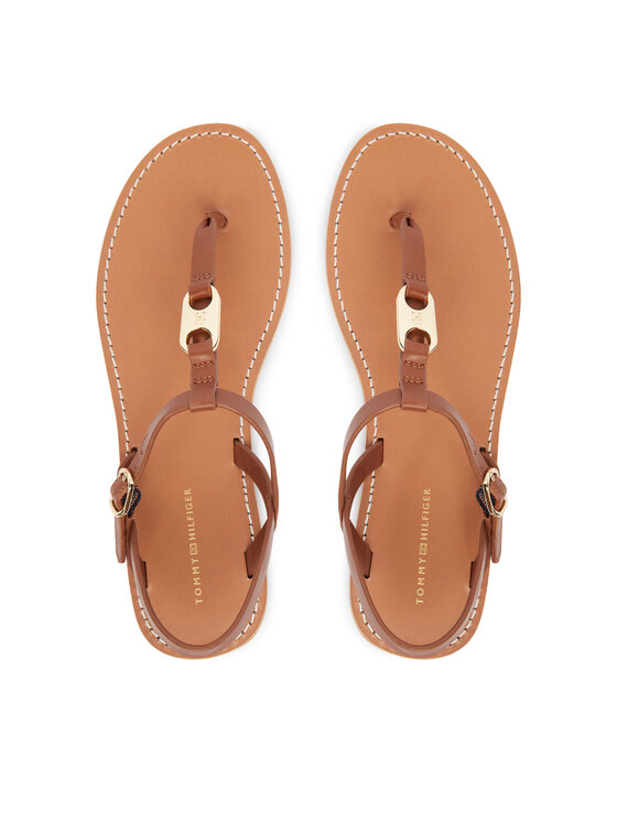 Tommy Hilfiger Tommy Hilfiger Sandały Leather Thong Sandal FW0FW09127 Brązowy
