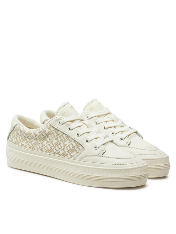 Tommy Hilfiger Tommy Hilfiger Tenisice Vulc Leather Sneaker Monogram FW0FW08331 Écru
