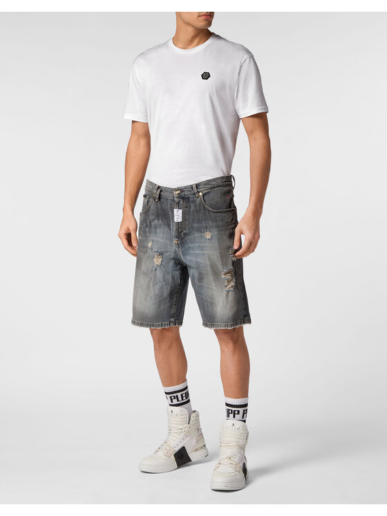 PHILIPP PLEIN PHILIPP PLEIN Džínsové šortky 9603 Sivá Loose Fit