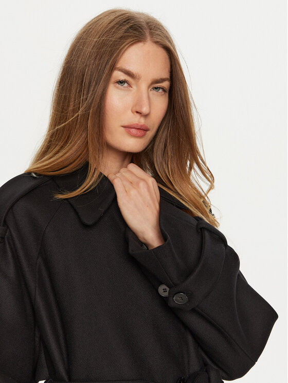 IVY OAK IVY OAK Gyapjú kabát Caroline Ann IO111137 Fekete Relaxed Fit
