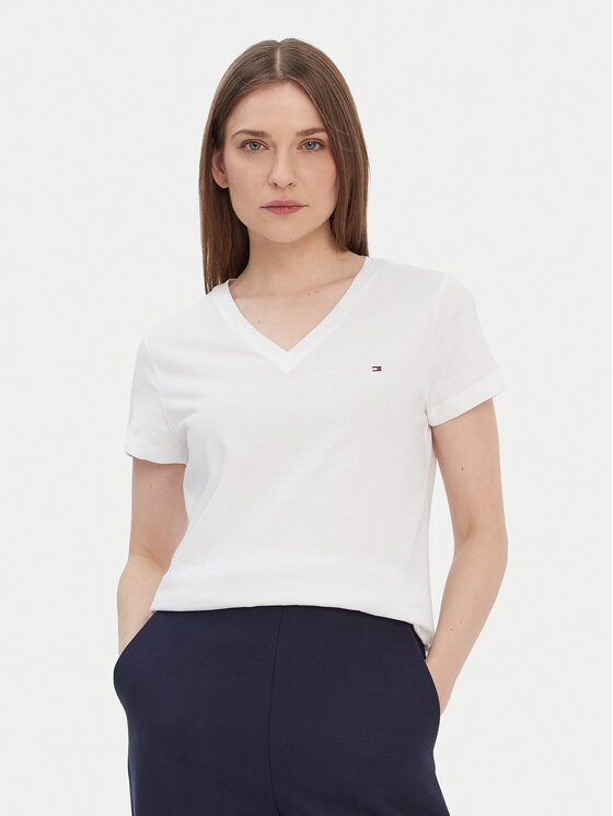 Tommy Hilfiger Tommy Hilfiger T-shirt Heritage V-Neck Tee WW0WW24969 Bijela Regular Fit