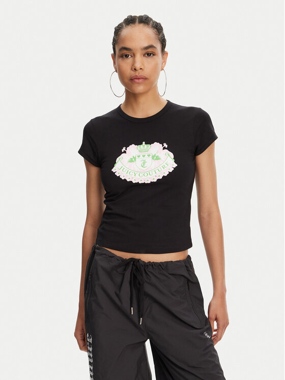 Juicy Couture Juicy Couture Tricou Hibiscus JCGCT125041 Negru Slim Fit