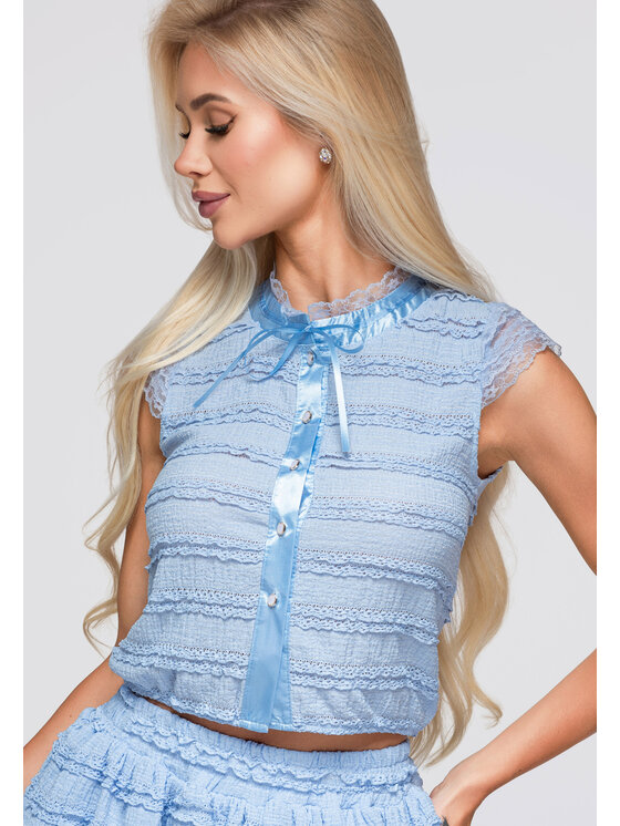 Ombre Ombre Bluzka OW-TS-E0066 Niebieski Slim Fit