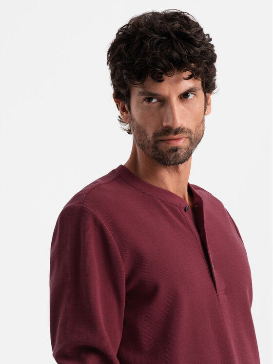 Ombre Ombre Longsleeve OM-LSCL-0120 Bordowy Regular Fit