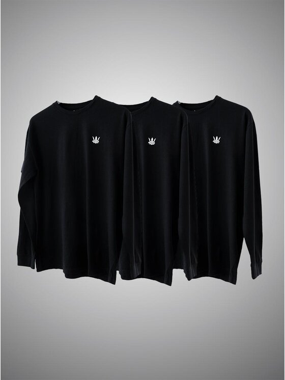 Jigga Wear Jigga Wear Longsleeve Zestaw 3 Koszulek Długim Rękawem Jigga Wear Mini Crown Czarna XXL Czarny Regular Fit