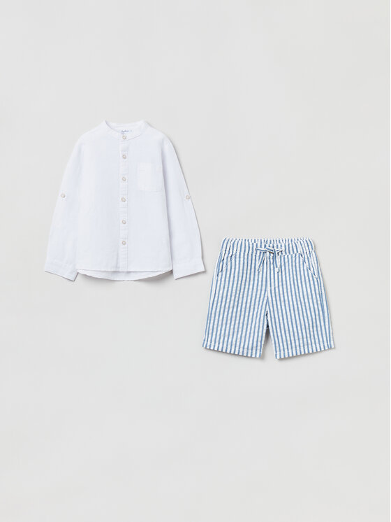 OVS OVS Set cămașă și șorturi din material textil 1759155 Albastru Regular Fit
