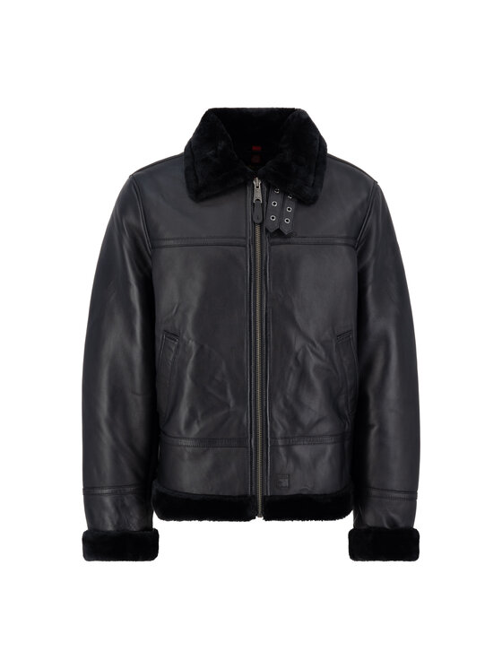 Alpha Industries Alpha Industries Kurtka skórzana B-3 Leather Jacket Czarny Regular Fit