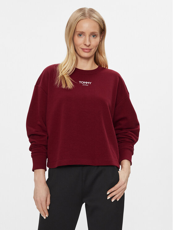 Tommy Jeans Mikina Ess Logo DW0DW16393 Bordová Cropped Fit