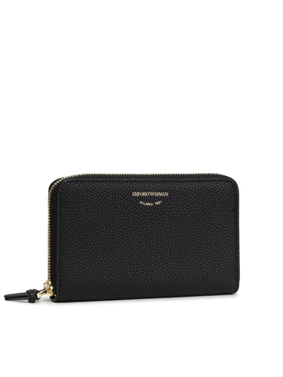 Duży Portfel Damski Emporio Armani, Czarny, Mini Zip Around St.Cervo Y3H246 YFW9B 80001