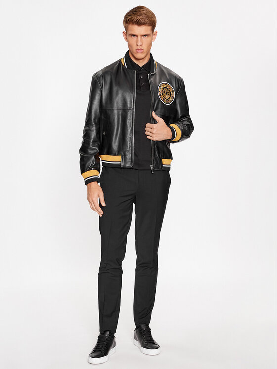 Just Cavalli Just Cavalli Odinė striukė 75OAVP01 Juoda Regular Fit