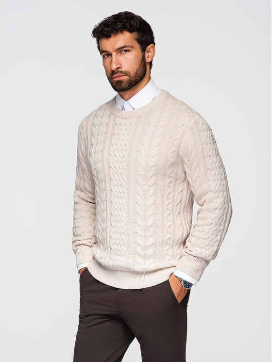 Ombre Ombre Sweter OM-SWSW-0173 Beżowy Regular Fit