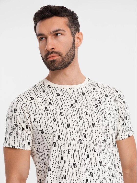 Ombre Ombre T-Shirt OM-TSFP-0225 Écru Regular Fit