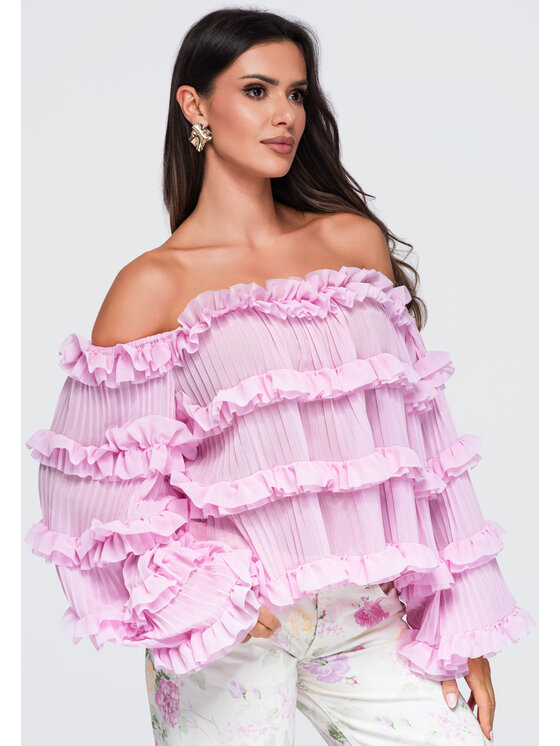 Ombre Ombre Bluzka OW-TS-E0081 Różowy Loose Fit