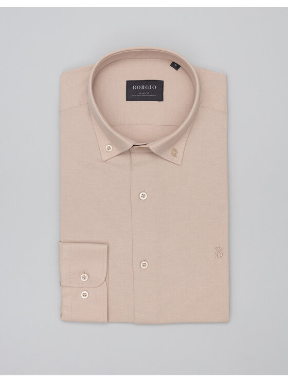 Borgio Borgio Koszula oleggio Beżowy Slim Fit