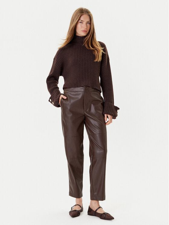 TWINSET TWINSET Kalhoty z imitace kůže 252TP2091 Hnědá Straight Fit