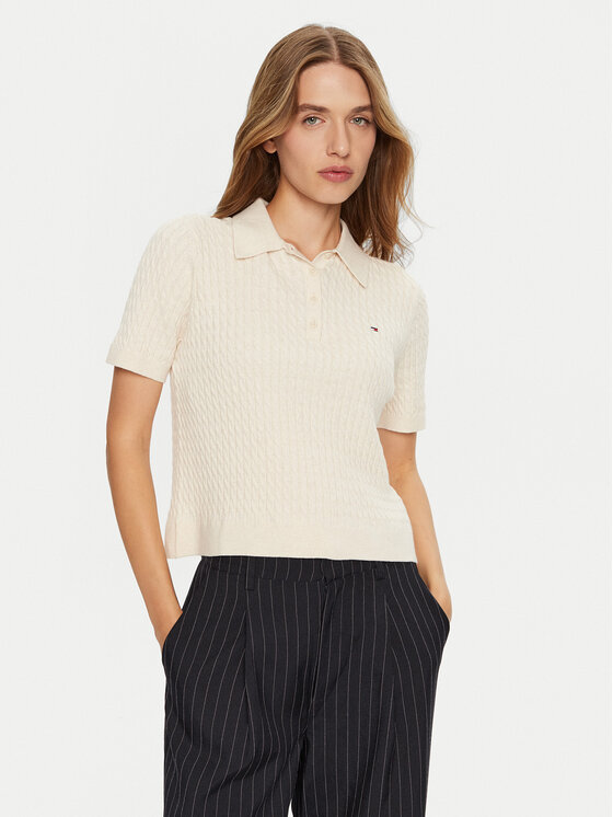 Tommy Hilfiger Tommy Hilfiger Polo WW0WW43957 Κρεμ Regular Fit