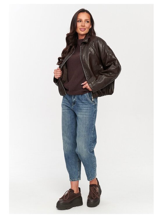 Makadamia Makadamia Kurtka skórzana C76 Brązowy Loose Fit