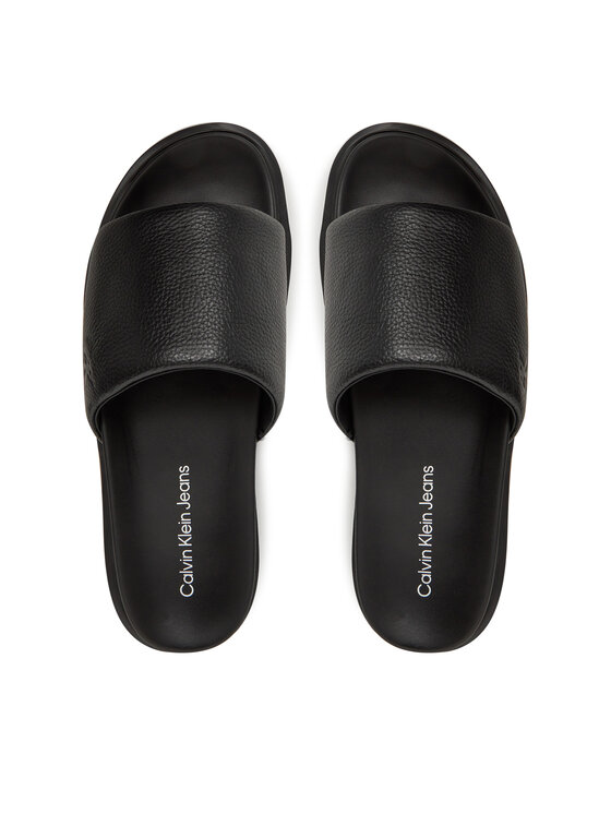 Calvin Klein Jeans Calvin Klein Jeans Şlapi Flat Molded Slide Sandal Lth YM0YM01225 Negru