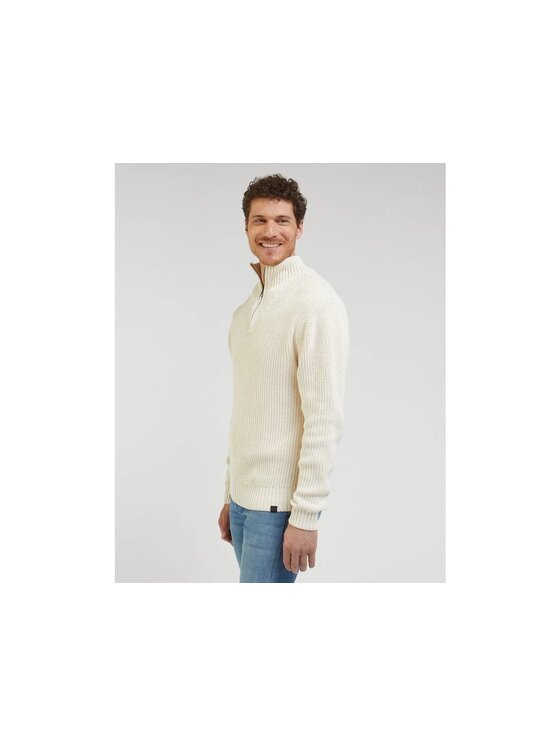 Lee Lee Sweter HALF ZIP KNIT Biały Regular Fit