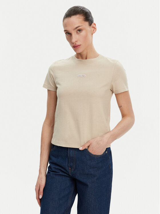 Calvin Klein Jeans Calvin Klein Jeans Póló Placed Institutional J20J225524 Bézs Slim Fit