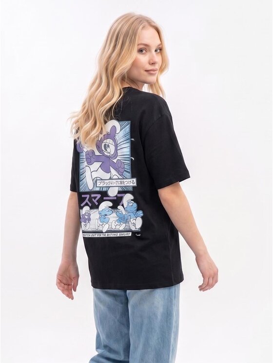 Smerfy Smerfy T-Shirt 132219 Czarny Oversize