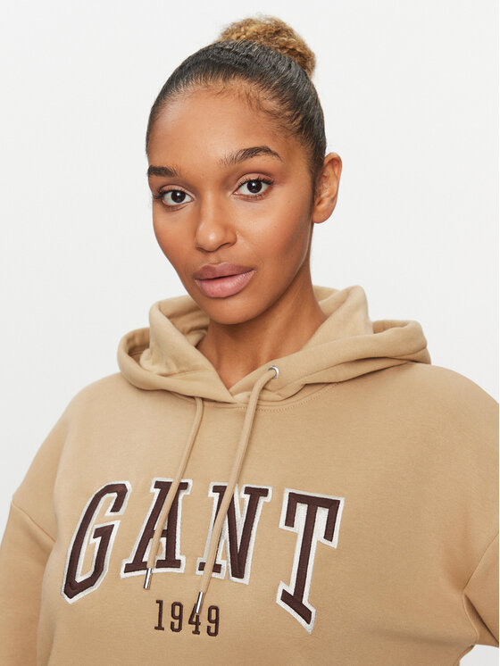 Gant Gant Mikina Rel Logo Hoodie 4200726 Khaki Relaxed Fit